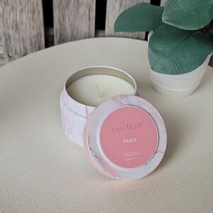 Paris Capri Blue Single Wick Candle Pink & White Marble Covered Tin